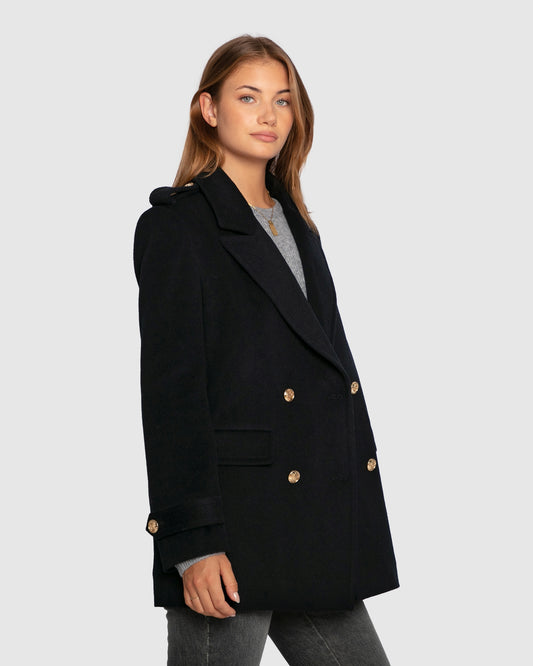 Harbour Military Wool Blend Pea Coat - Navy