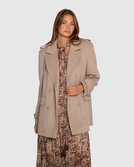 Harbour Military Wool Blend Pea Coat - Oatmeal