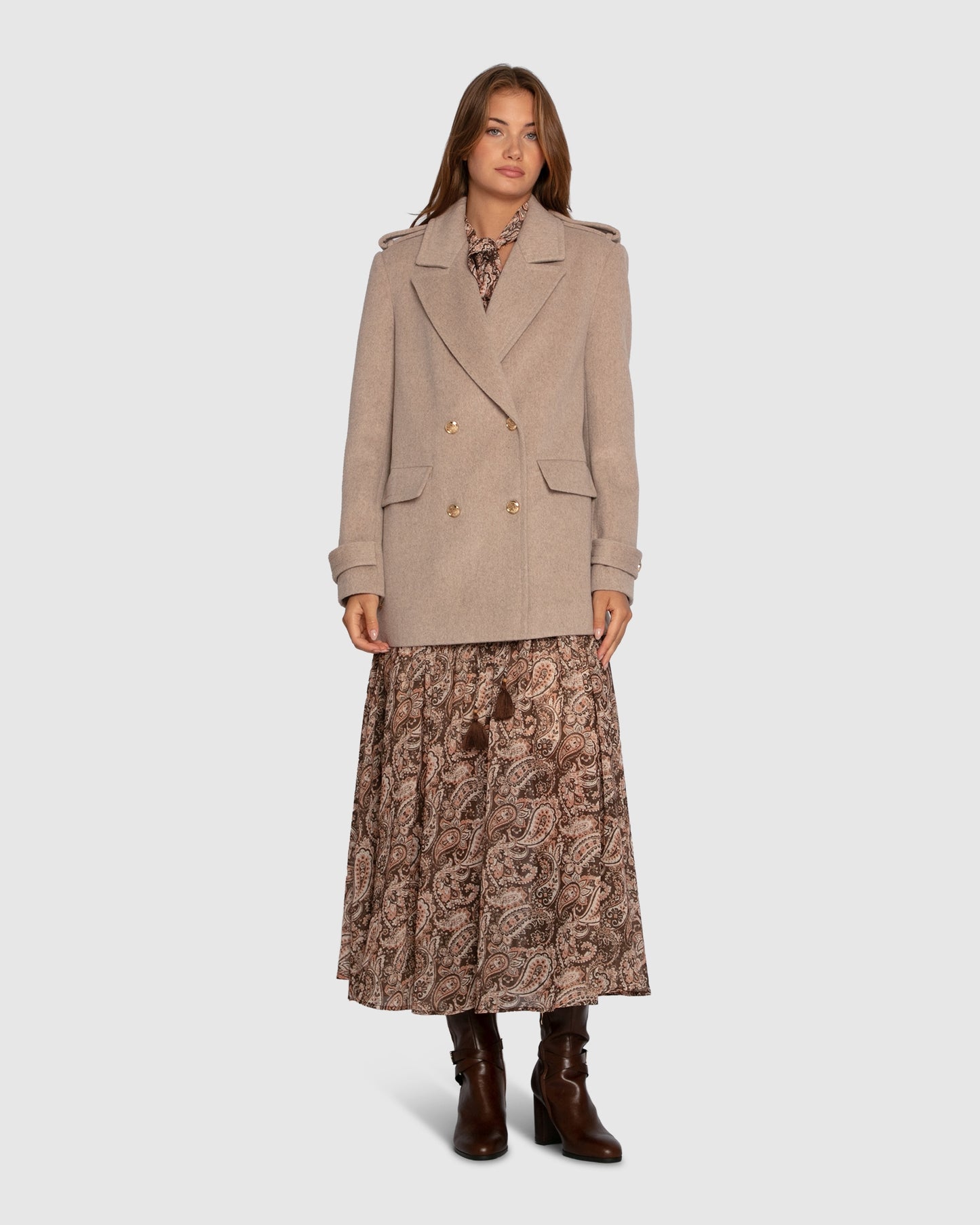 Harbour Military Wool Blend Pea Coat - Oatmeal