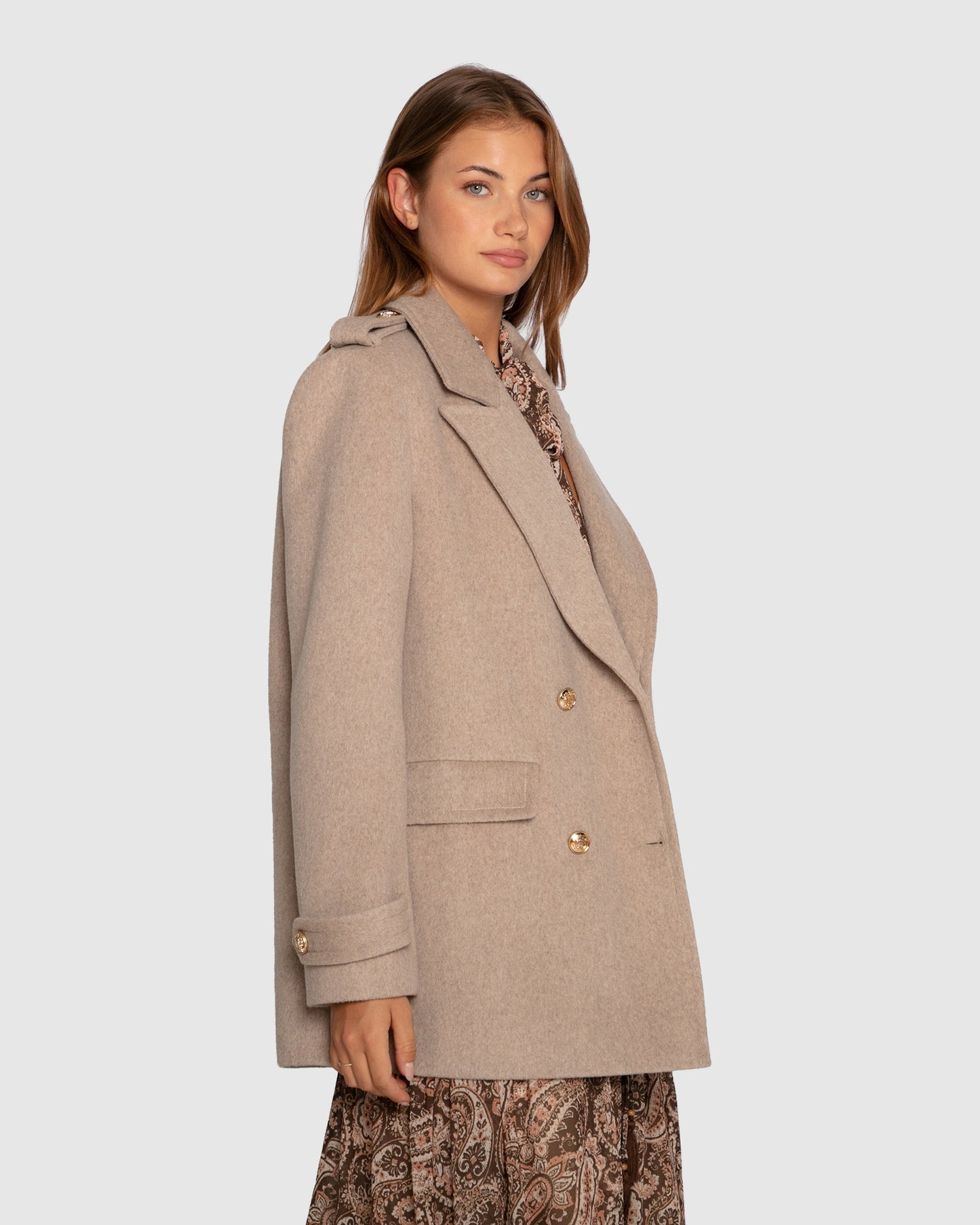 Harbour Military Wool Blend Pea Coat - Oatmeal