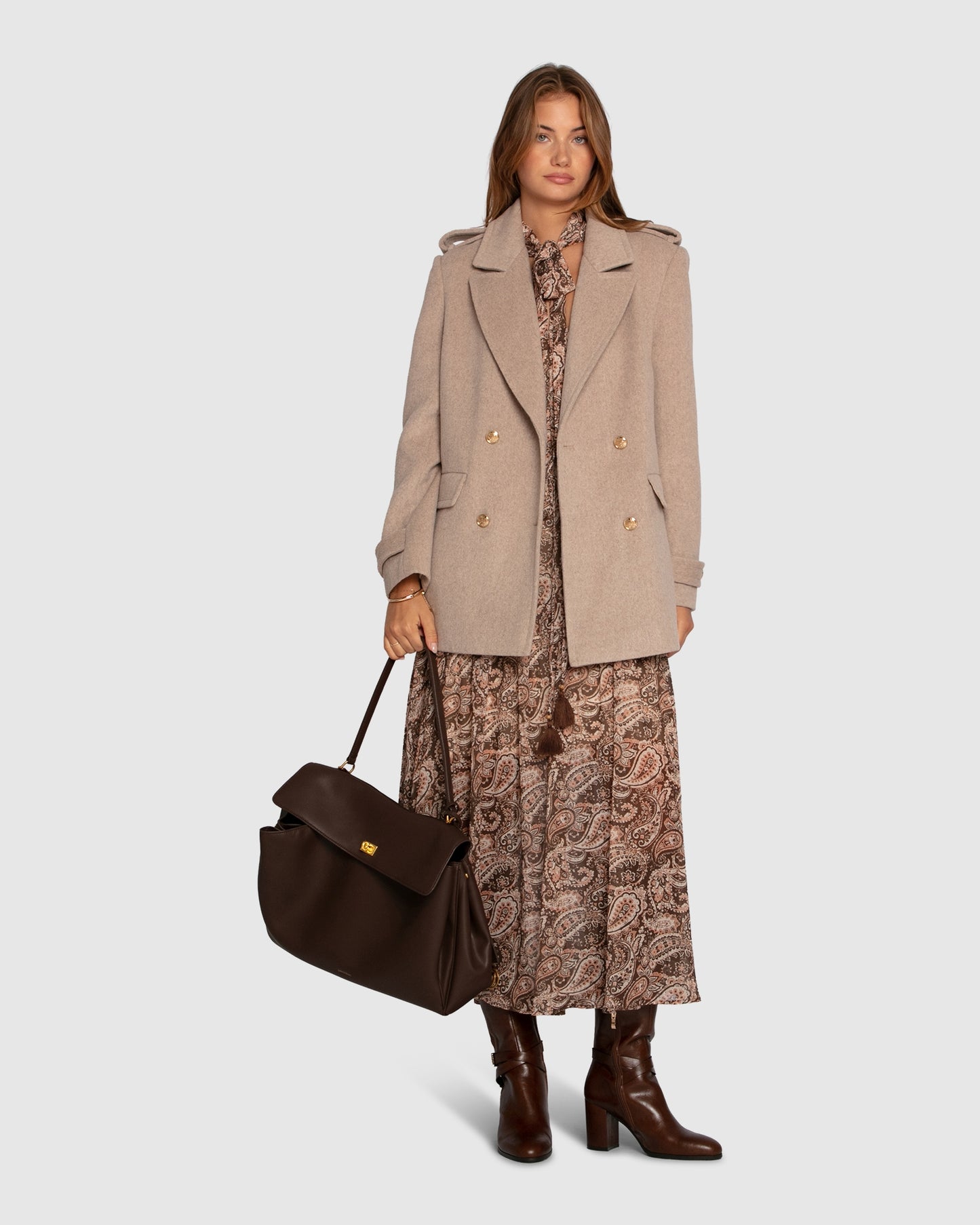 Harbour Military Wool Blend Pea Coat - Oatmeal