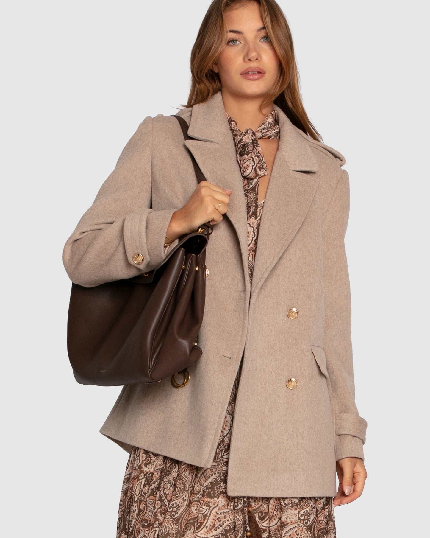 Harbour Military Wool Blend Pea Coat - Oatmeal
