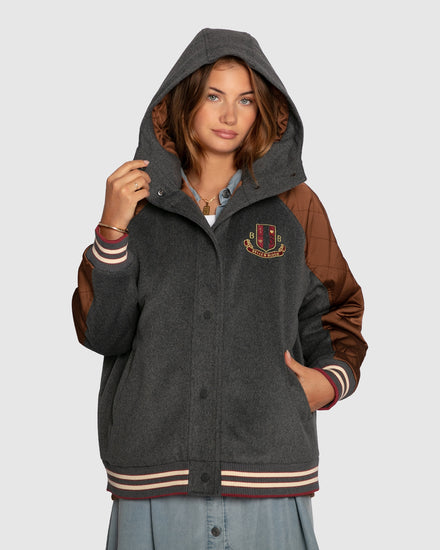Remix Bomber Varsity Jacket - Grey Melange