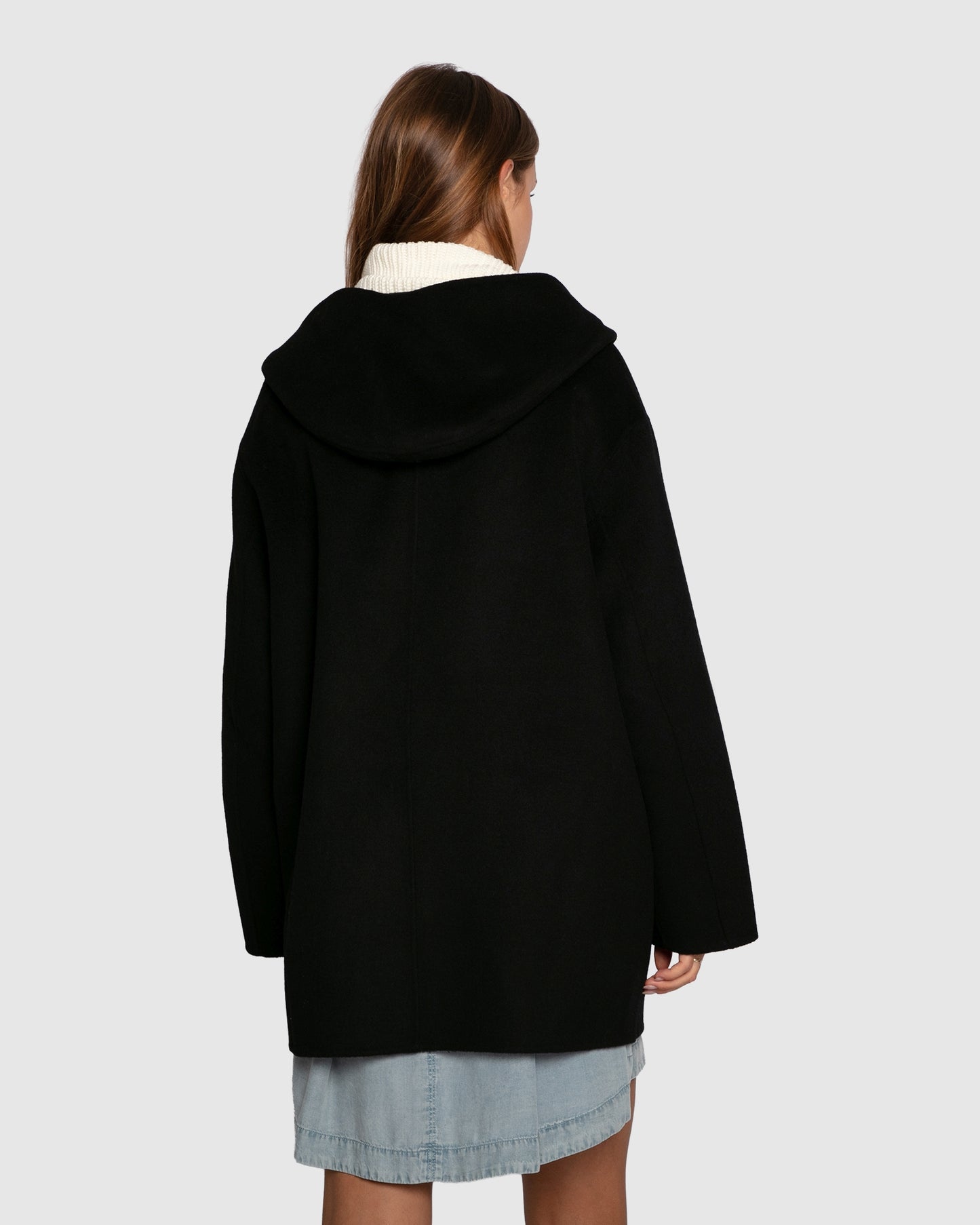 Coastal Edit Hooded Wool Blend Coat - Black
