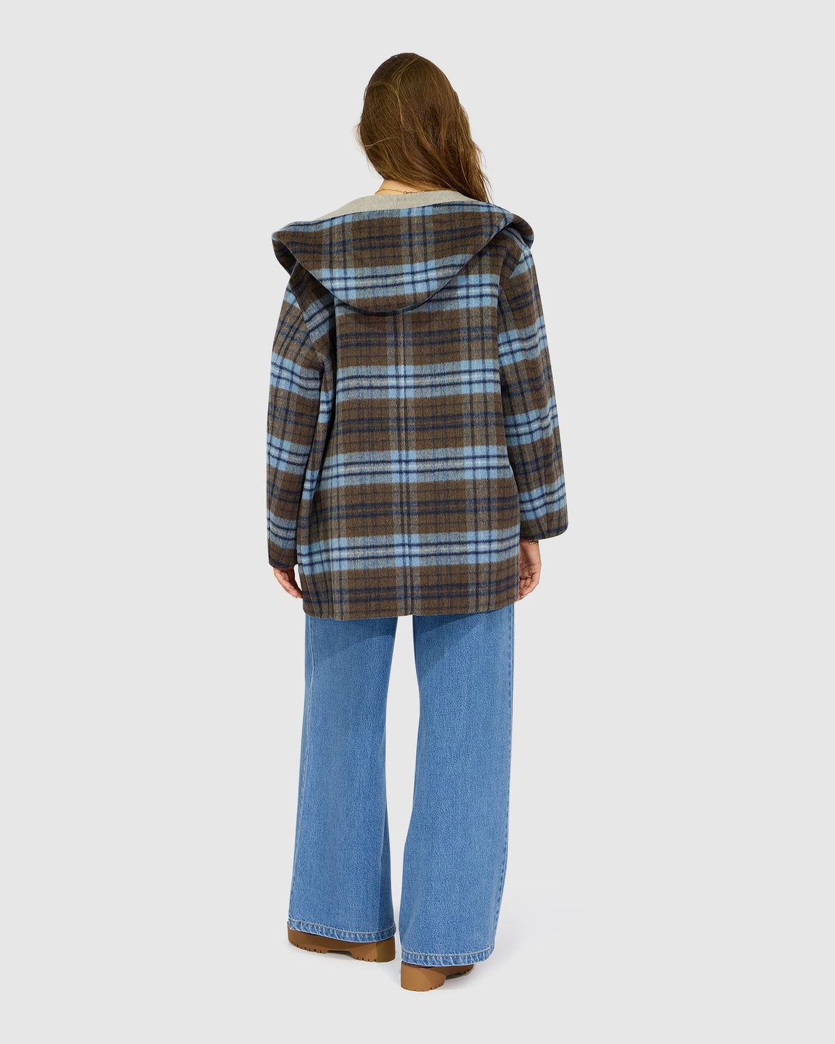 Coastal Edit Hooded Wool Blend Coat - Check