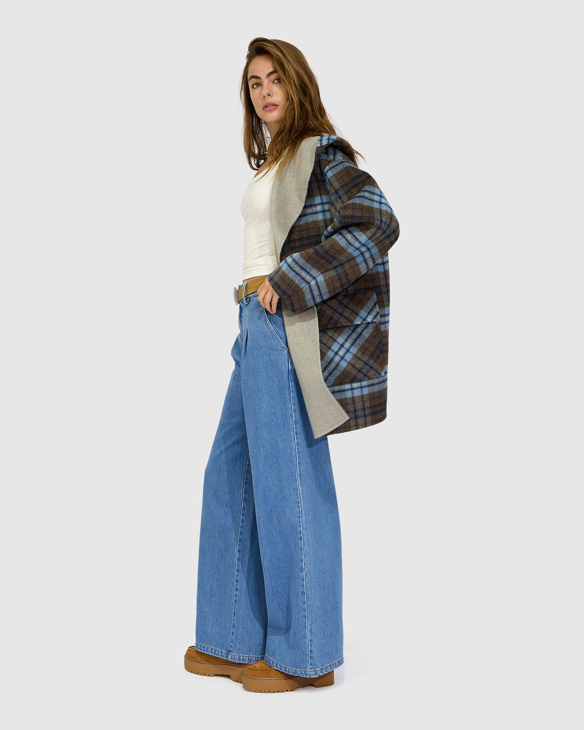 Coastal Edit Hooded Wool Blend Coat - Check