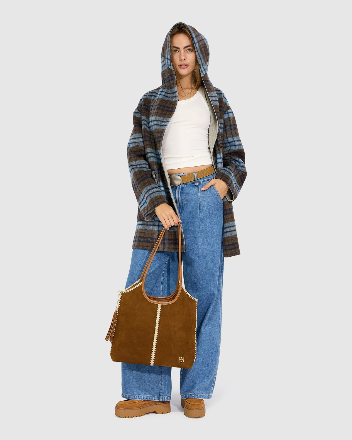 Coastal Edit Hooded Wool Blend Coat - Check