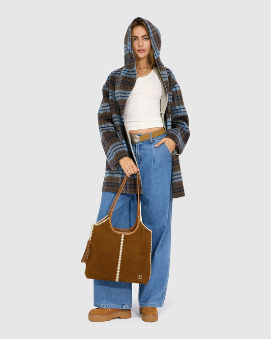 Coastal Edit Hooded Wool Blend Coat - Check