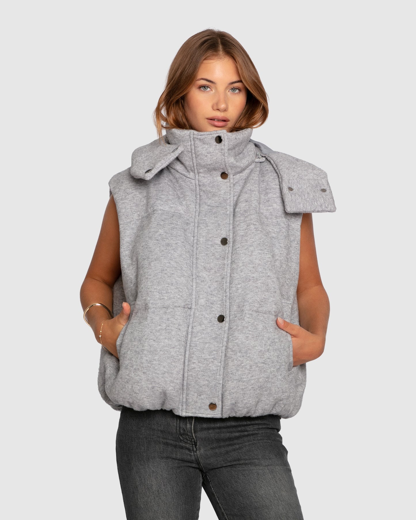 Golden Hour Hooded Puffer Vest - Grey Melange