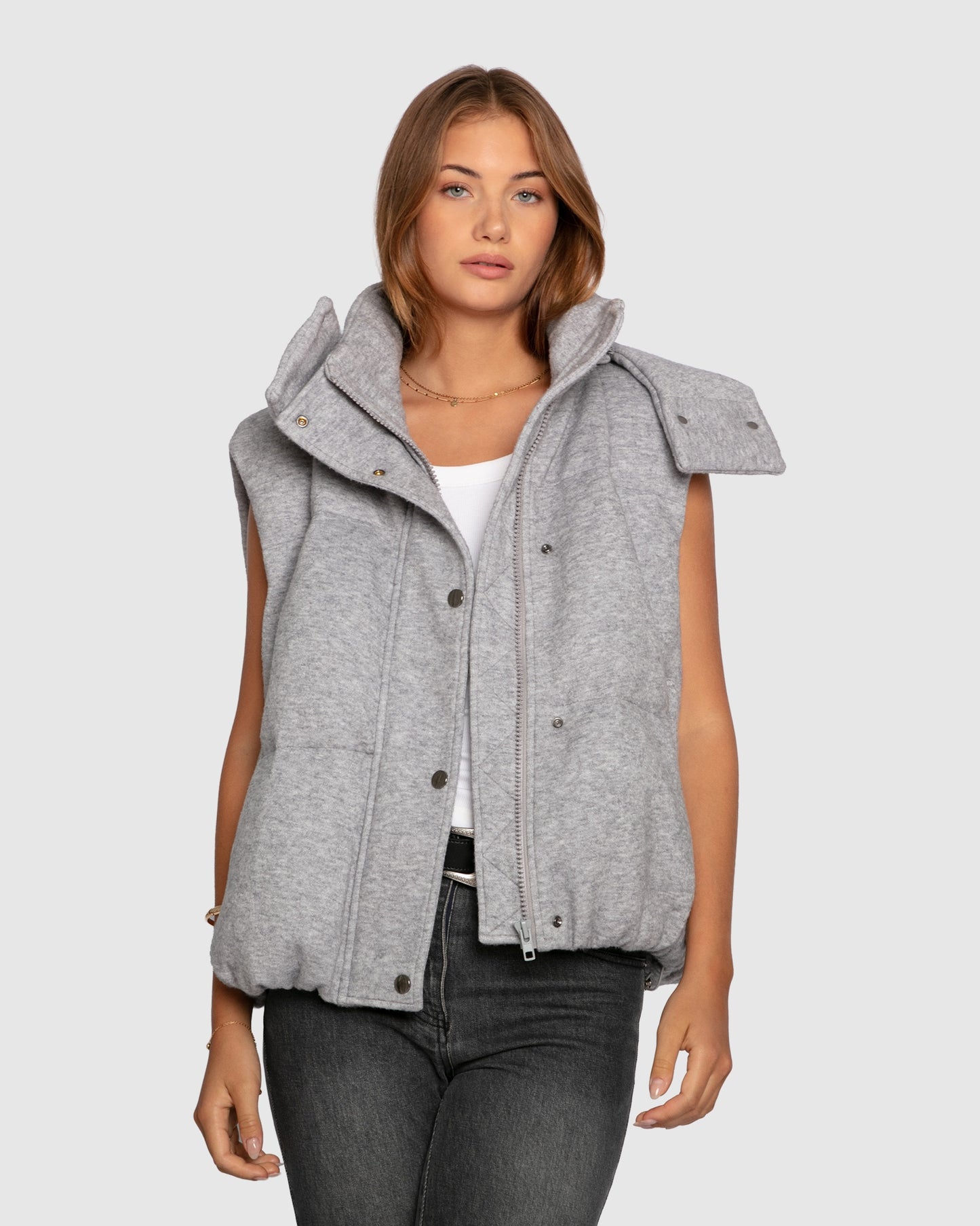 Golden Hour Hooded Puffer Vest - Grey Melange