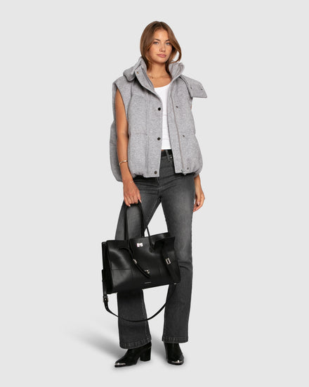 Golden Hour Hooded Puffer Vest - Grey Melange