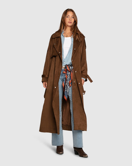 Long Lost Lover Soft Maxi Trench - Tobacco