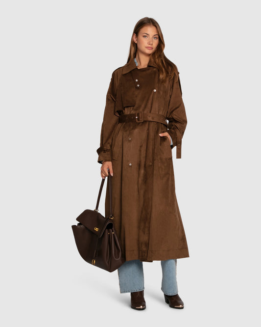 Long Lost Lover Soft Maxi Trench - Tobacco