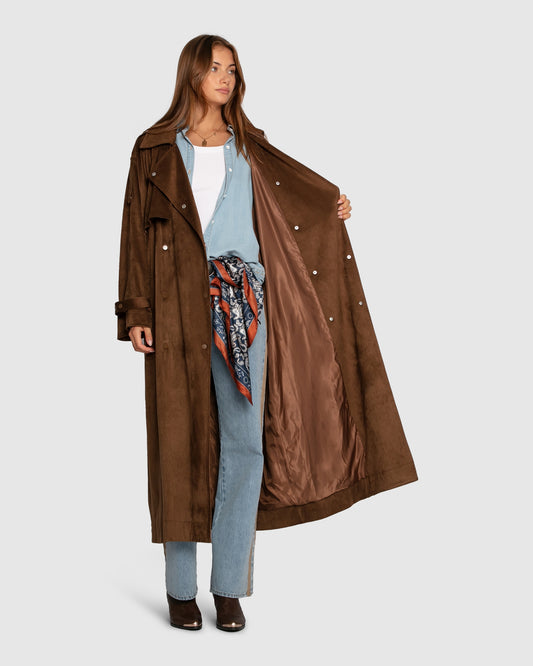 Long Lost Lover Soft Maxi Trench - Tobacco