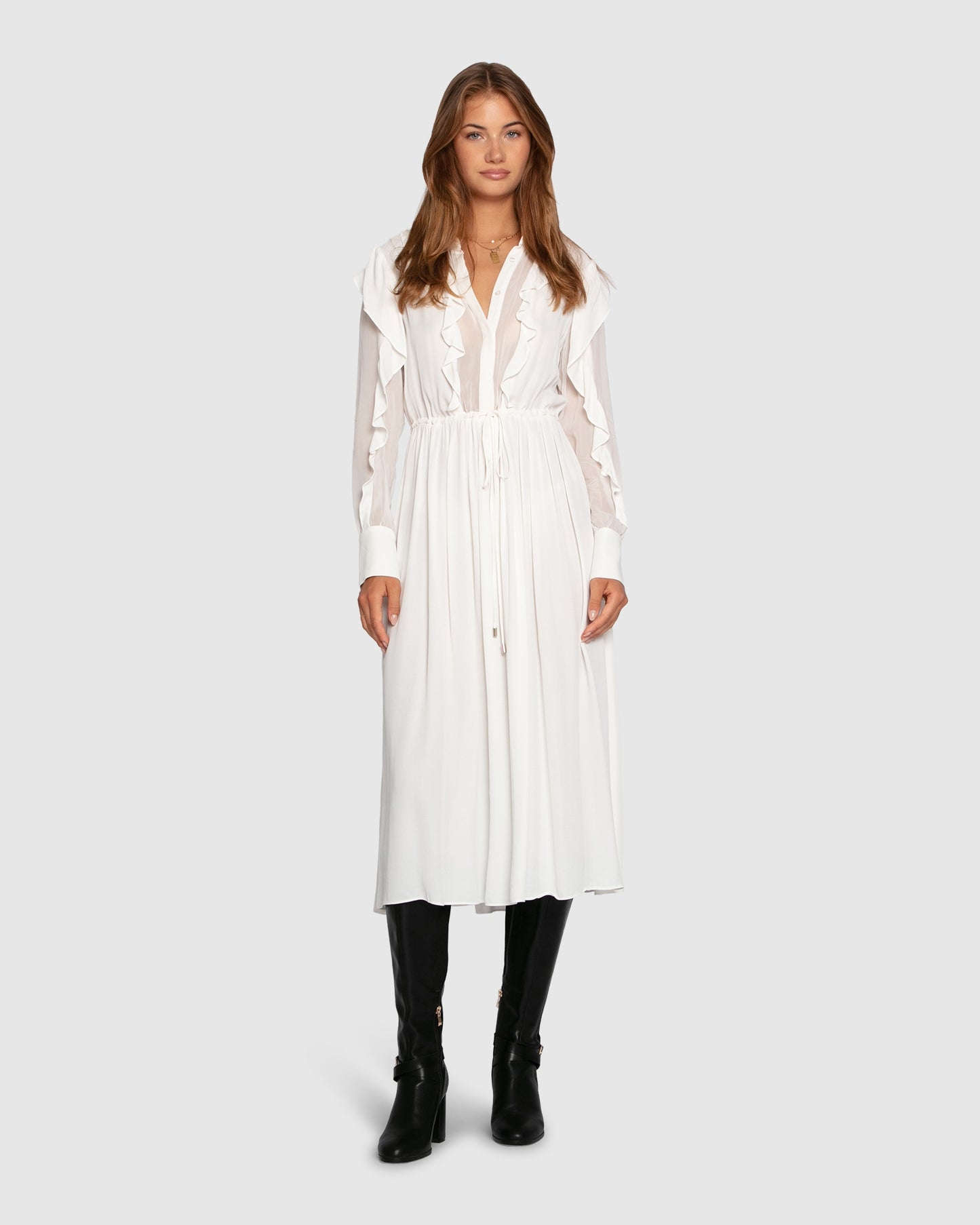 Slow Dance Frill Midi Dress - White