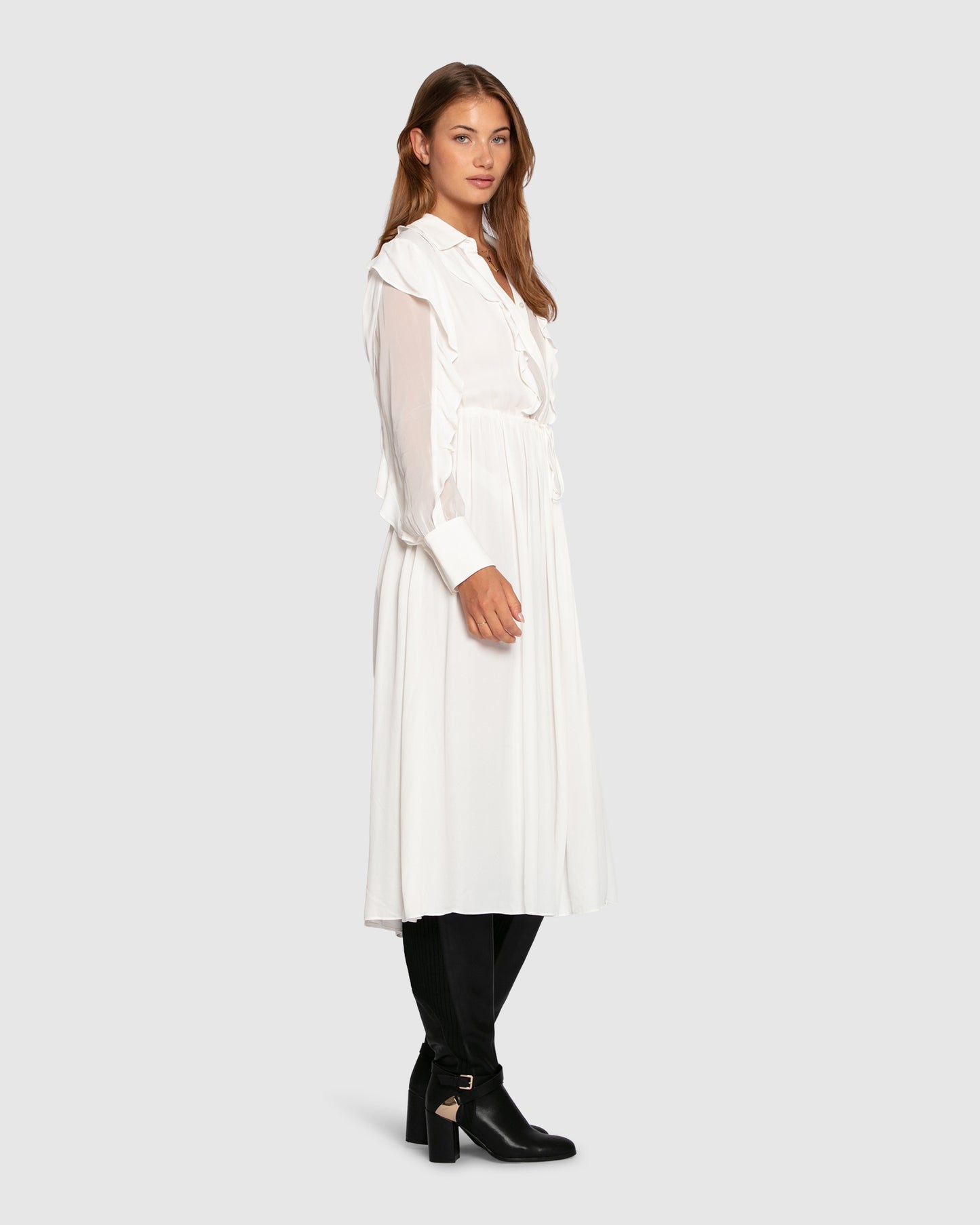 Slow Dance Frill Midi Dress - White