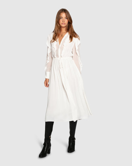 Slow Dance Frill Midi Dress - White