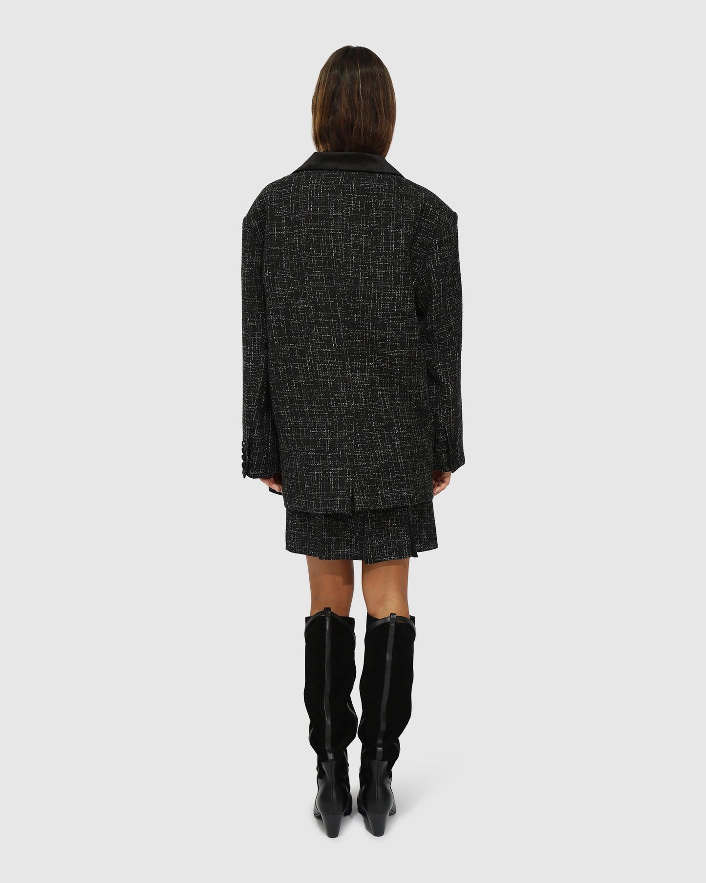 City Noir Tweed Oversized Blazer - Black