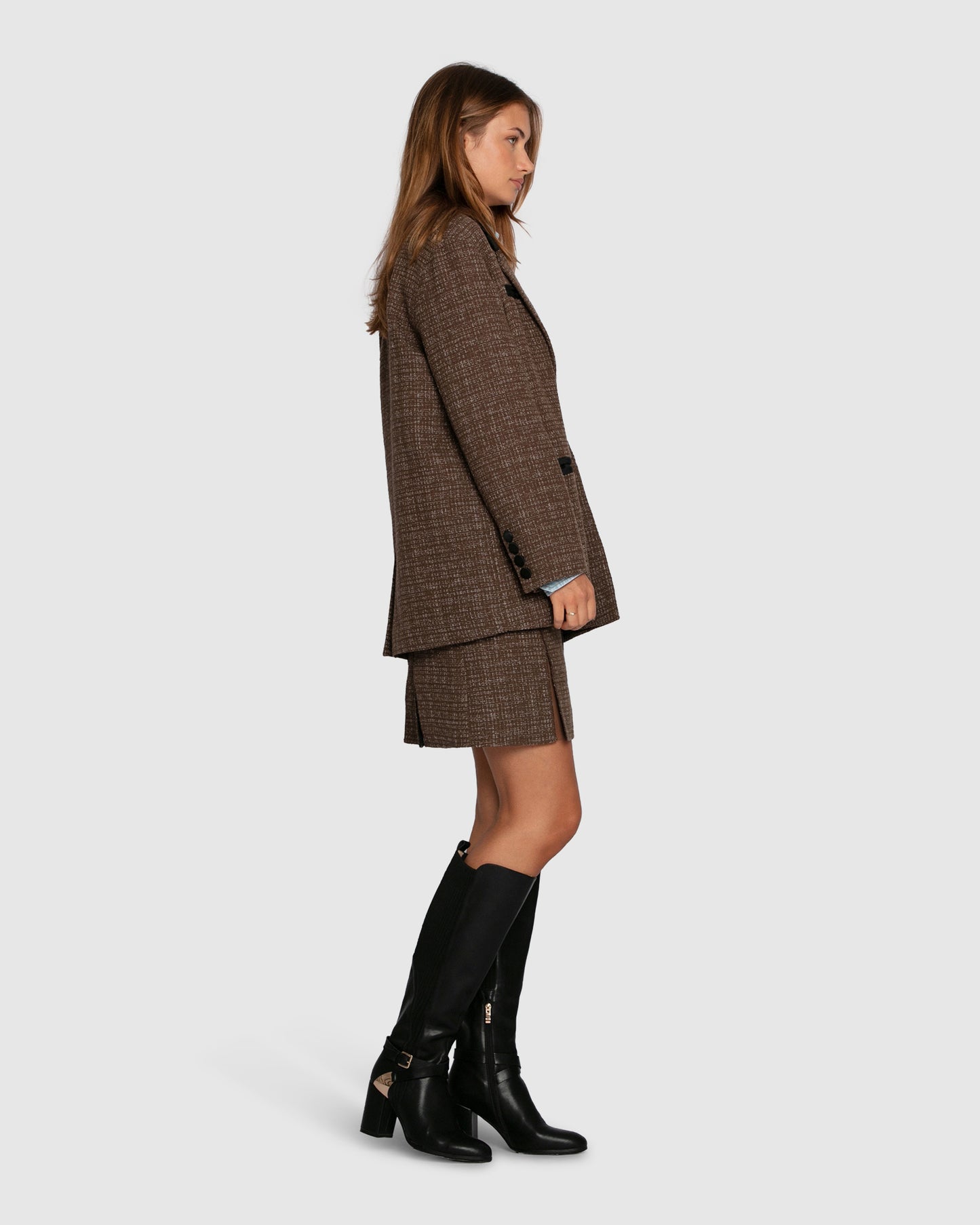 City Noir Tweed Oversized Blazer - Dark Khaki