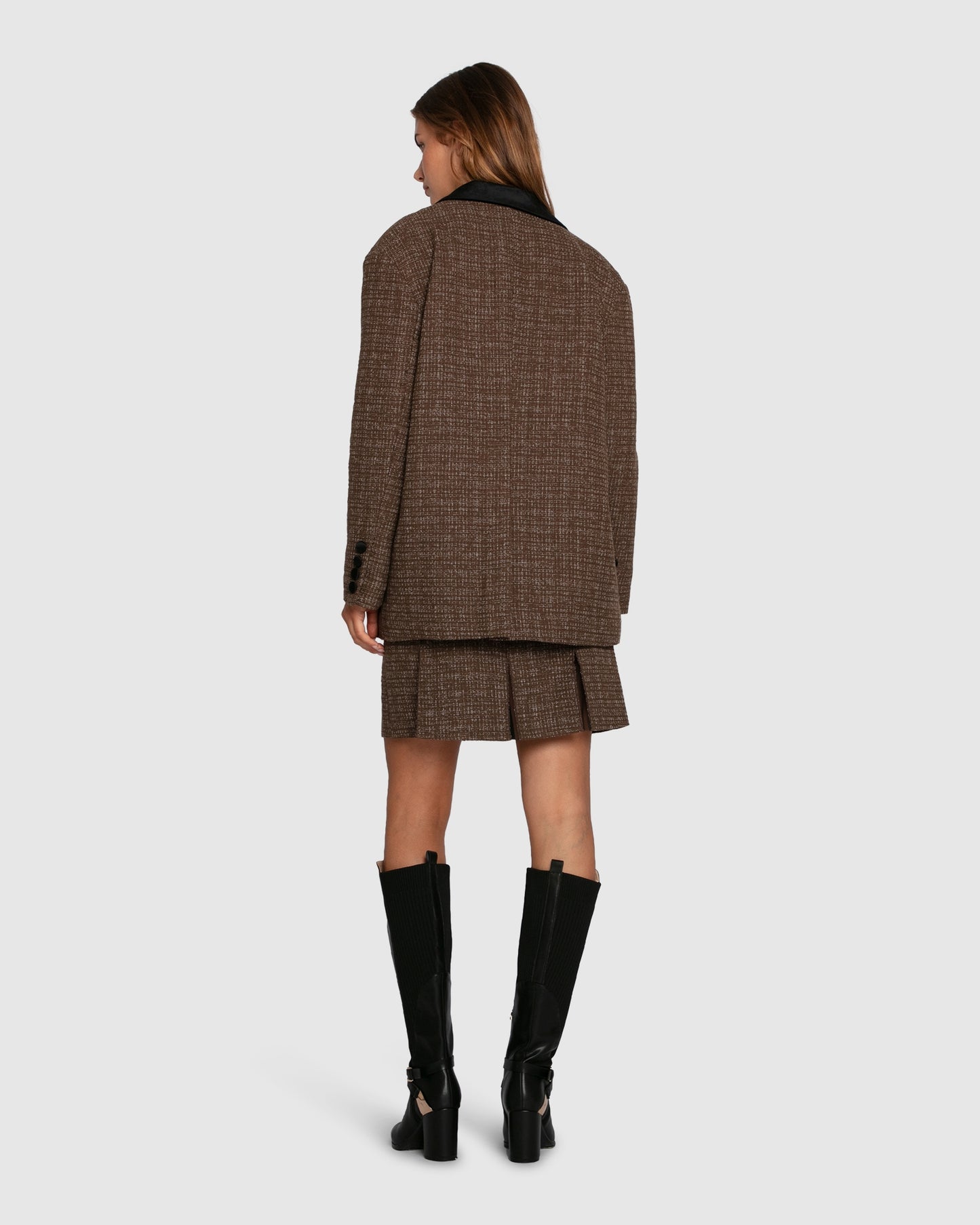 City Noir Tweed Oversized Blazer - Dark Khaki