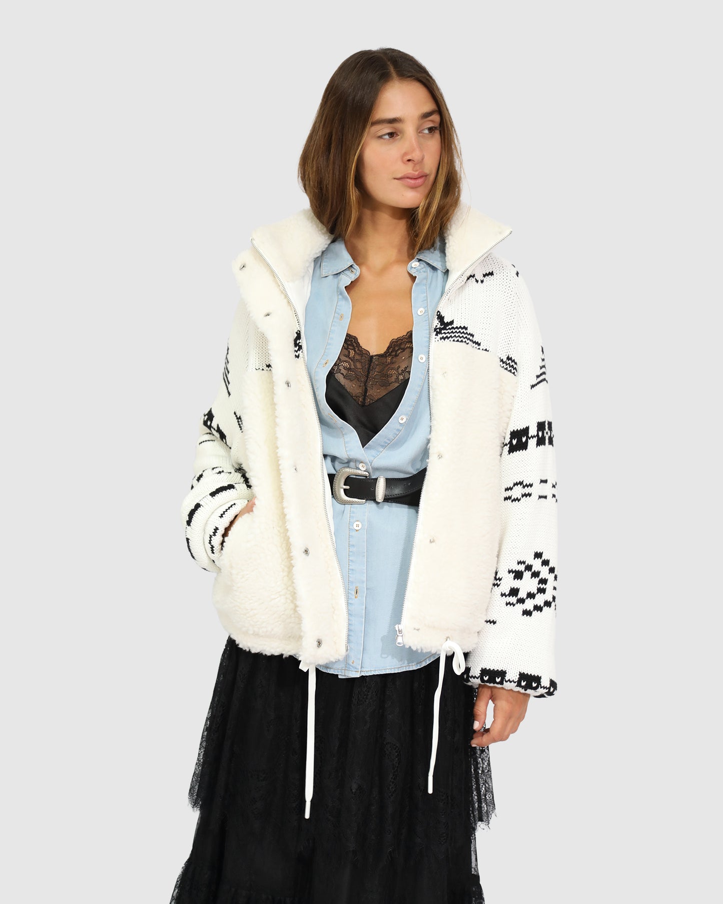 Billie Fair Isle Jacket - Egret/Black