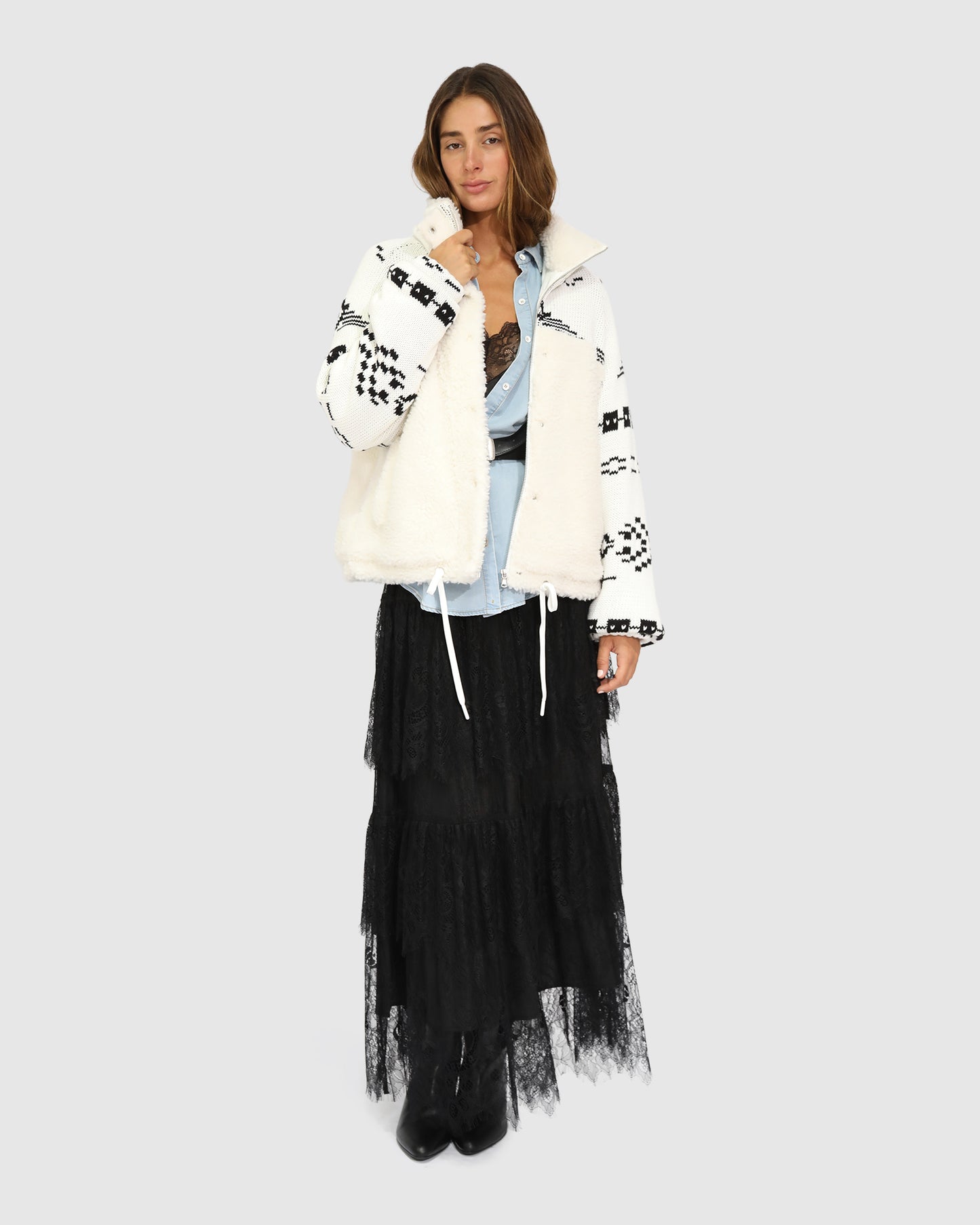 Billie Fair Isle Jacket - Egret/Black