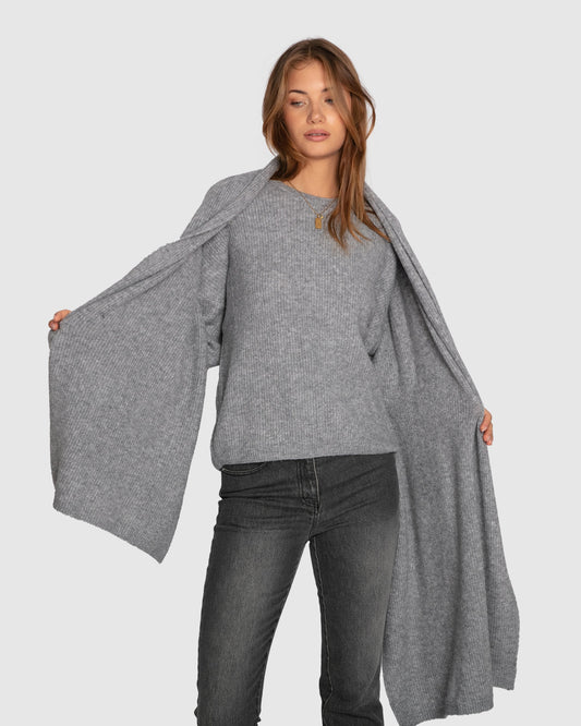 Wrap Me Up Scarf Sweater - Grey Melange