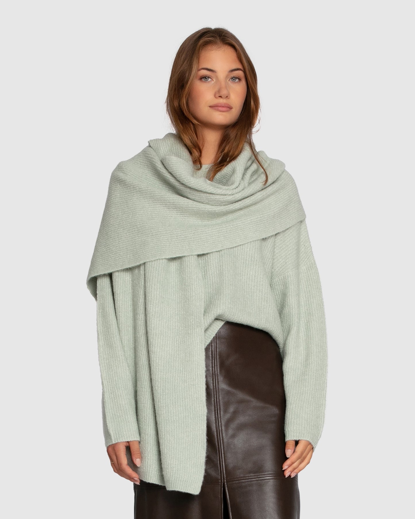 Wrap Me Up Scarf Sweater - Mint