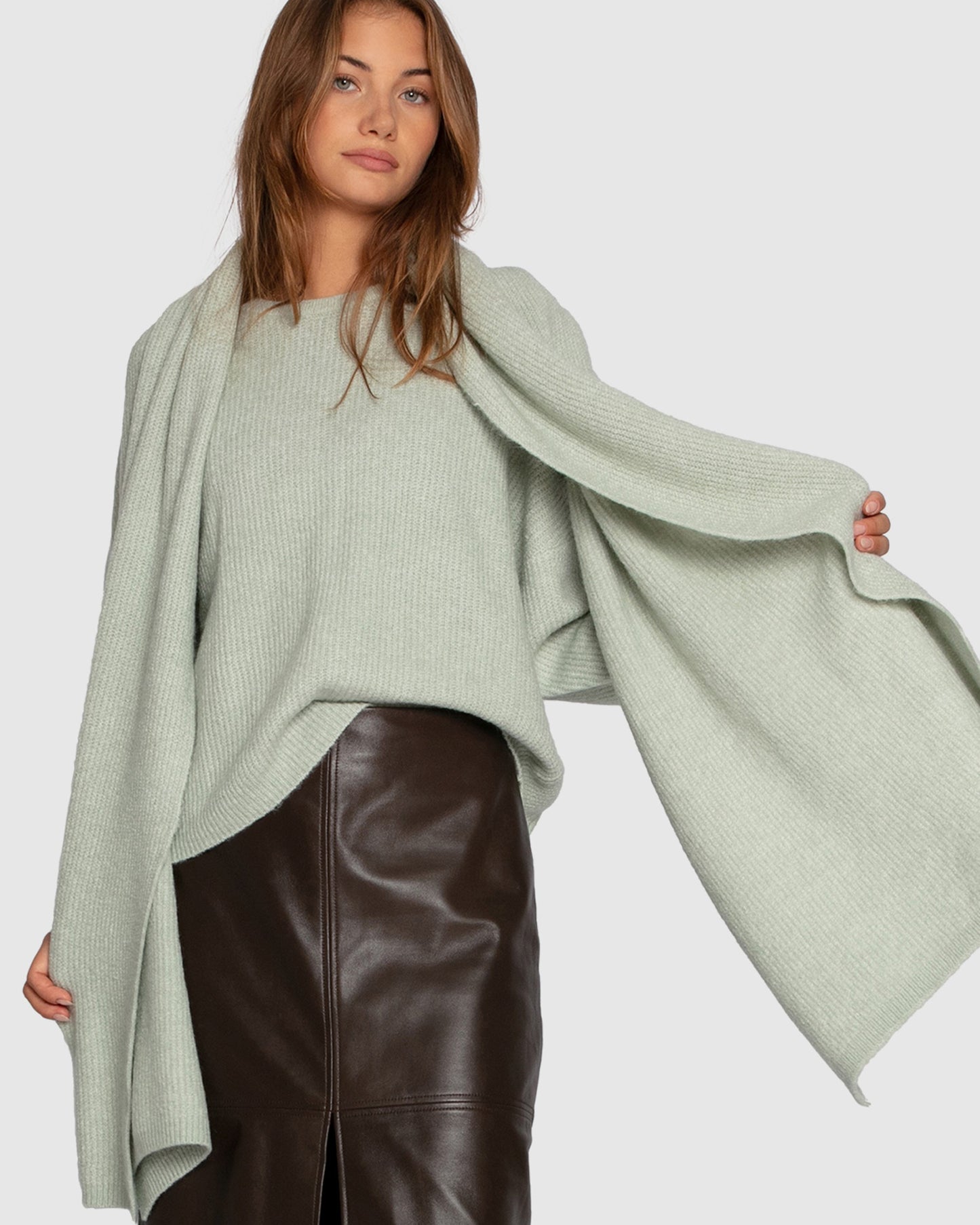 Wrap Me Up Scarf Sweater - Mint