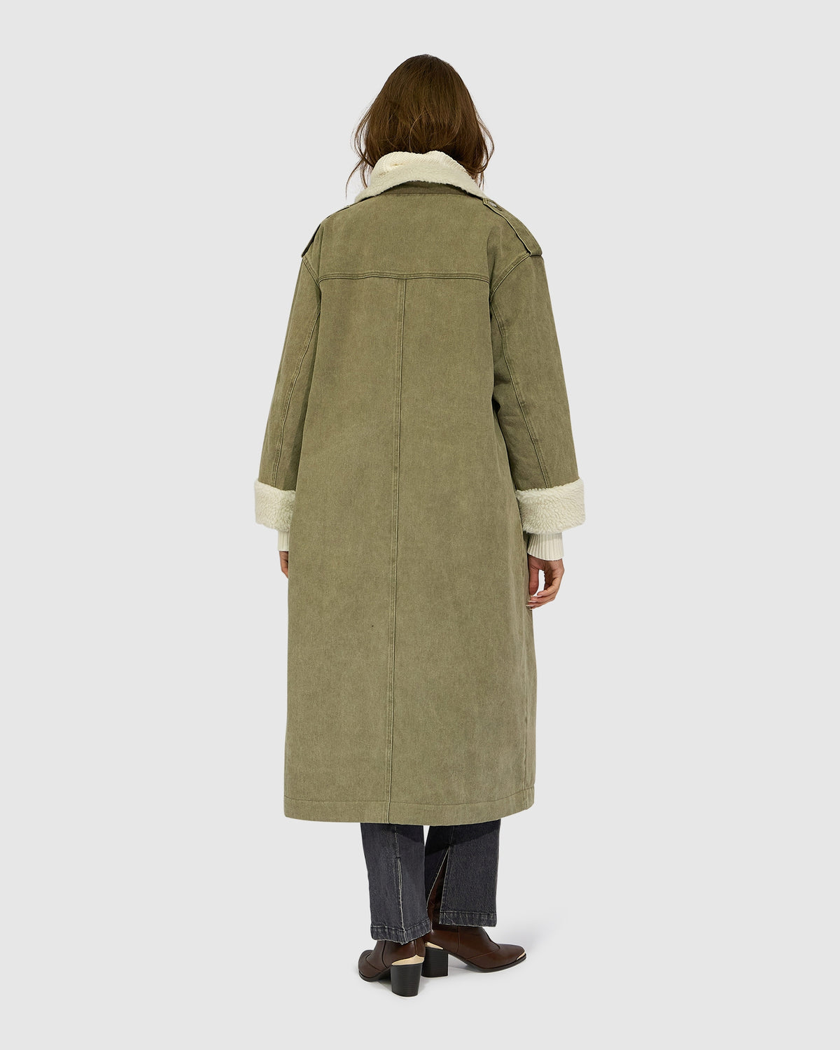Chill Rider Denim Shearling Coat - Olive