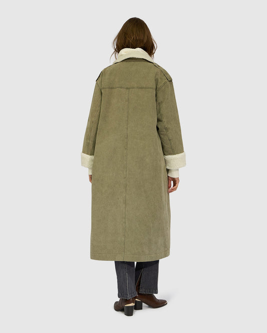 Chill Rider Denim Shearling Coat - Olive