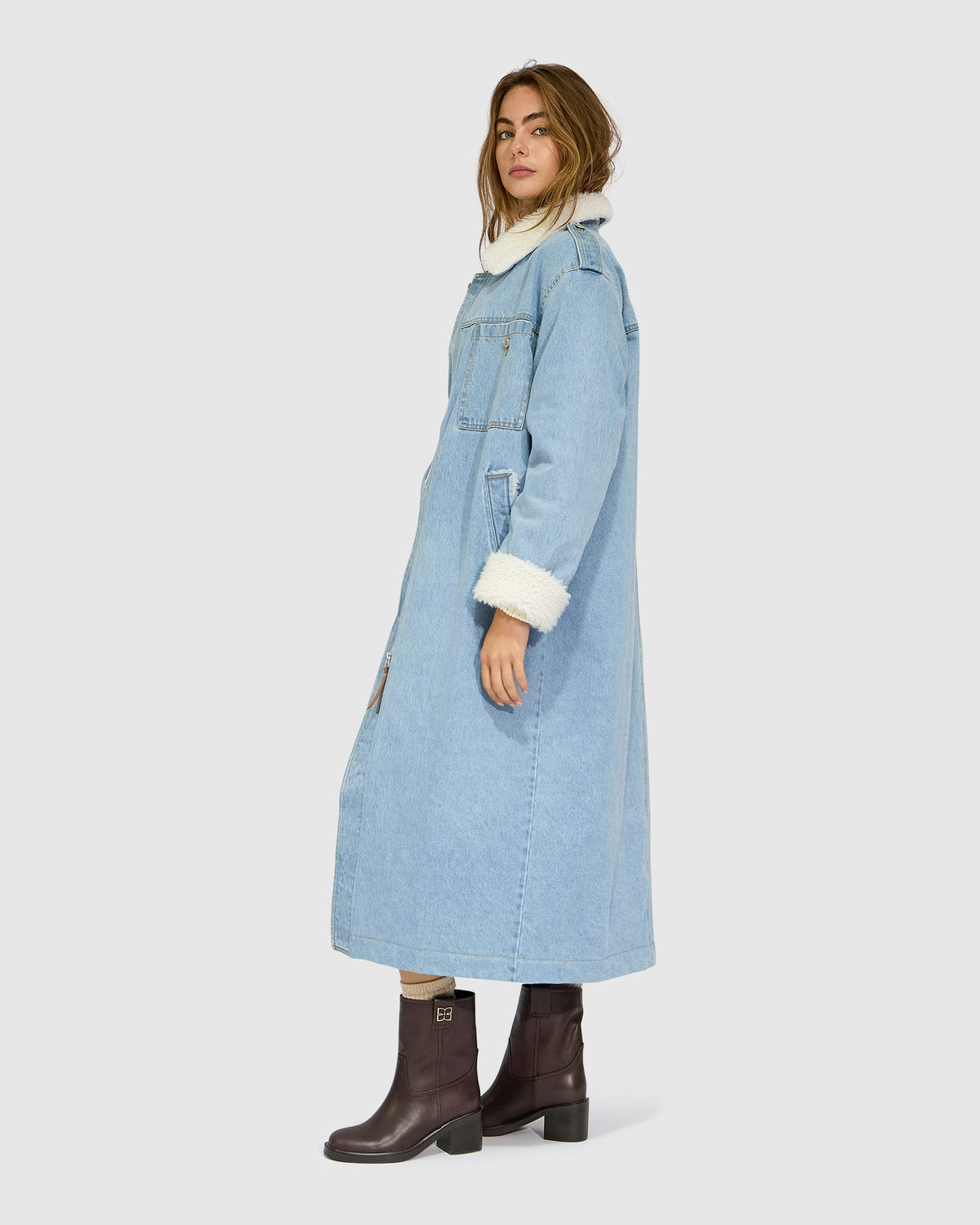 Chill Rider Denim Shearling Coat - Stonewash