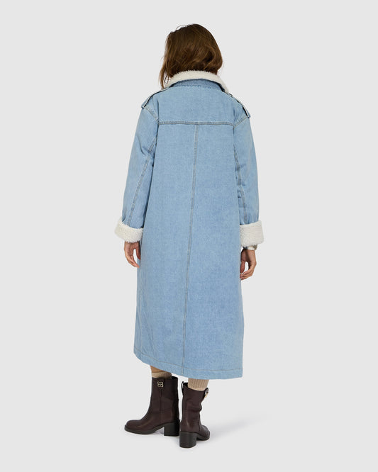 Chill Rider Denim Shearling Coat - Stonewash