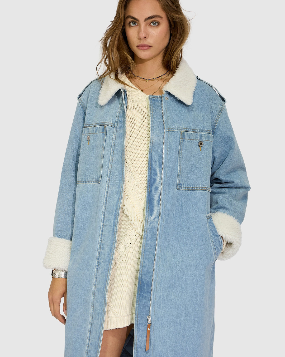 Chill Rider Denim Shearling Coat - Stonewash
