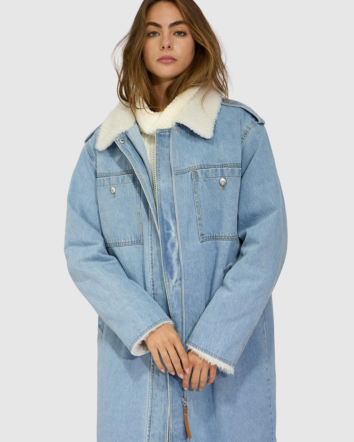 Chill Rider Denim Shearling Coat - Stonewash