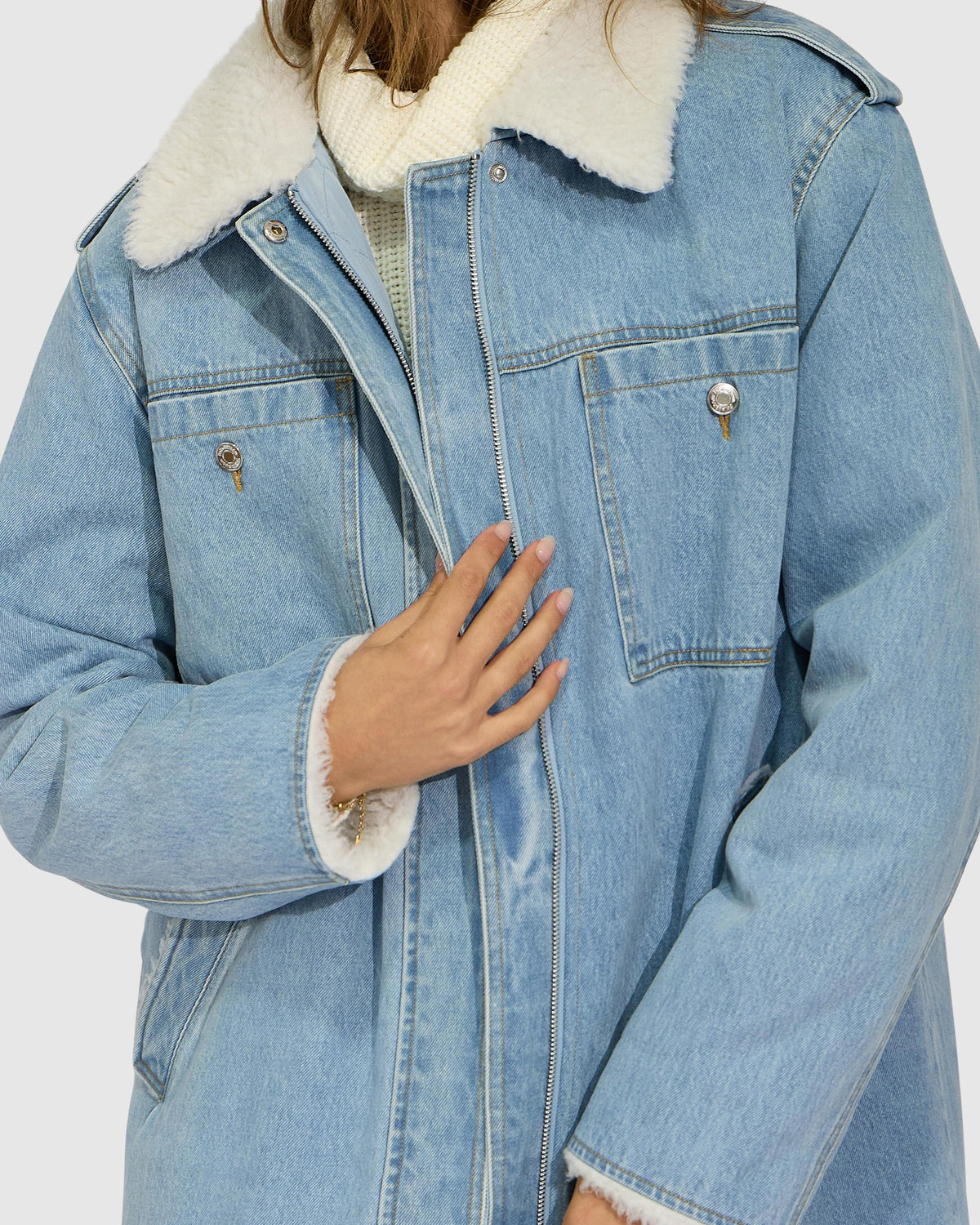 Chill Rider Denim Shearling Coat - Stonewash