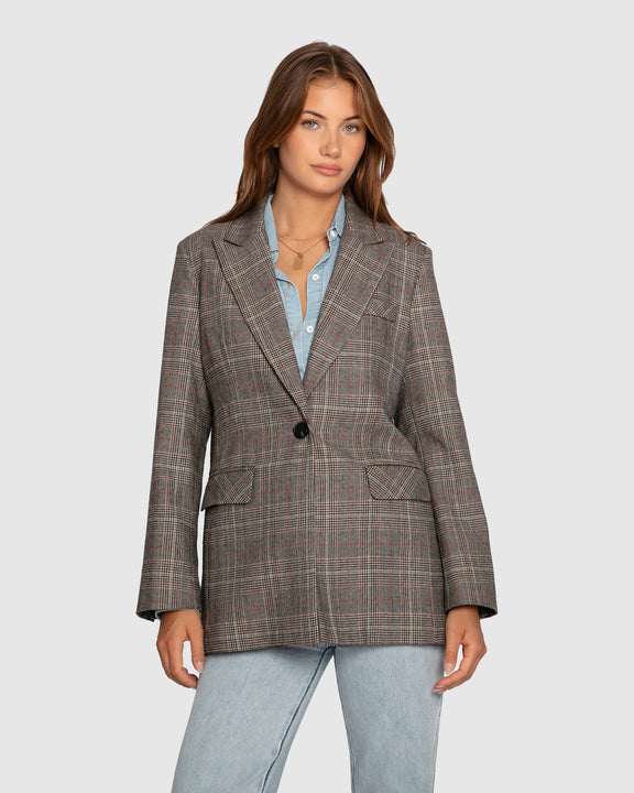 Paris Grid Single Breasted Blazer - Check