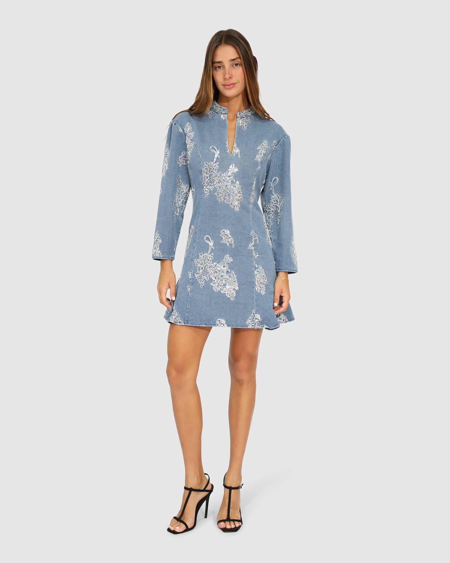 Heart You Denim Beaded Mini Dress - Medium Denim Wash
