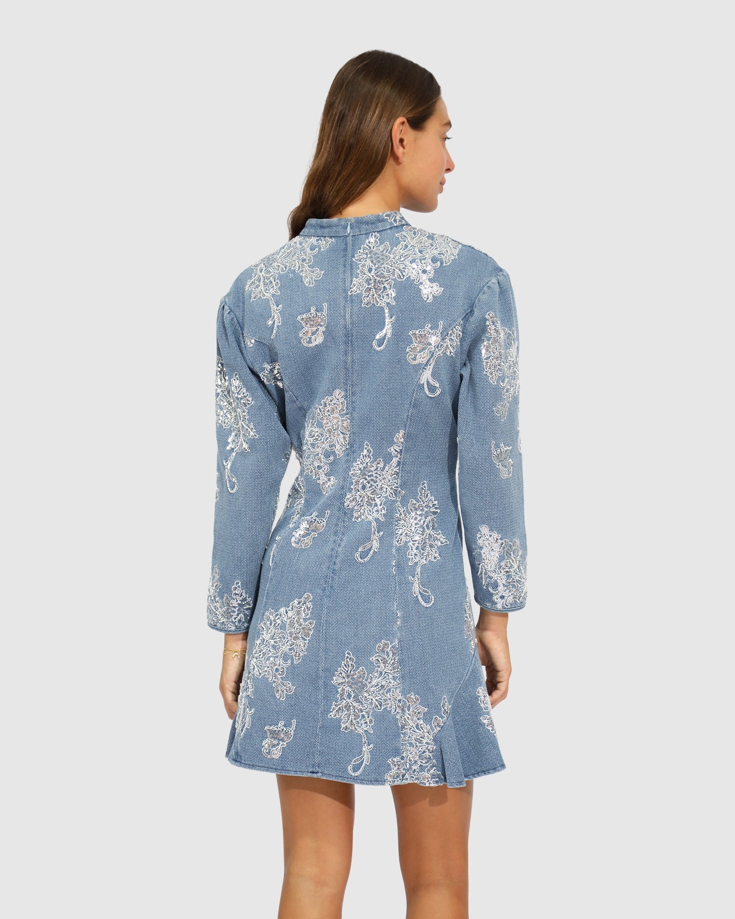 Heart You Denim Beaded Mini Dress - Medium Denim Wash
