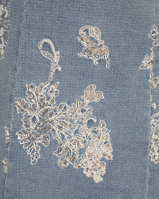 Heart You Denim Beaded Mini Dress - Medium Denim Wash