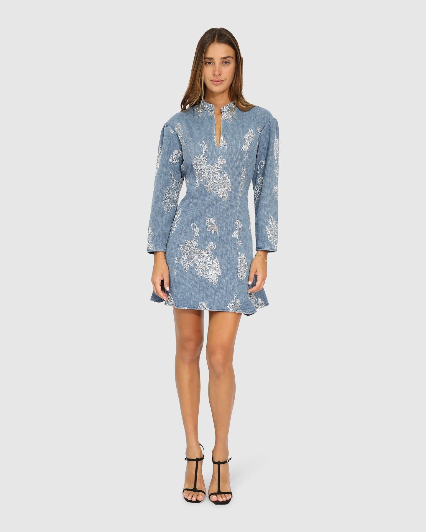 Heart You Denim Beaded Mini Dress - Medium Denim Wash