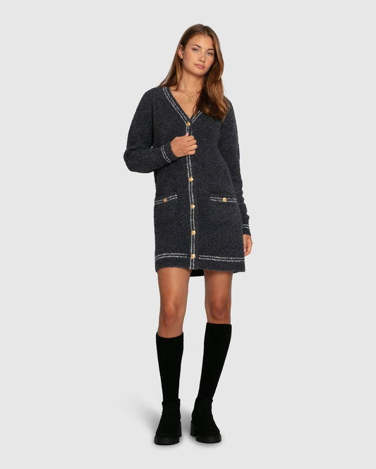 Cute In This Mini Cardigan Dress - Charcoal