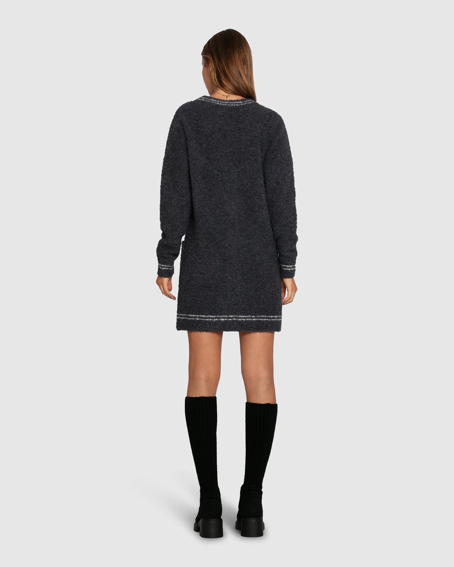 Cute In This Mini Cardigan Dress - Charcoal