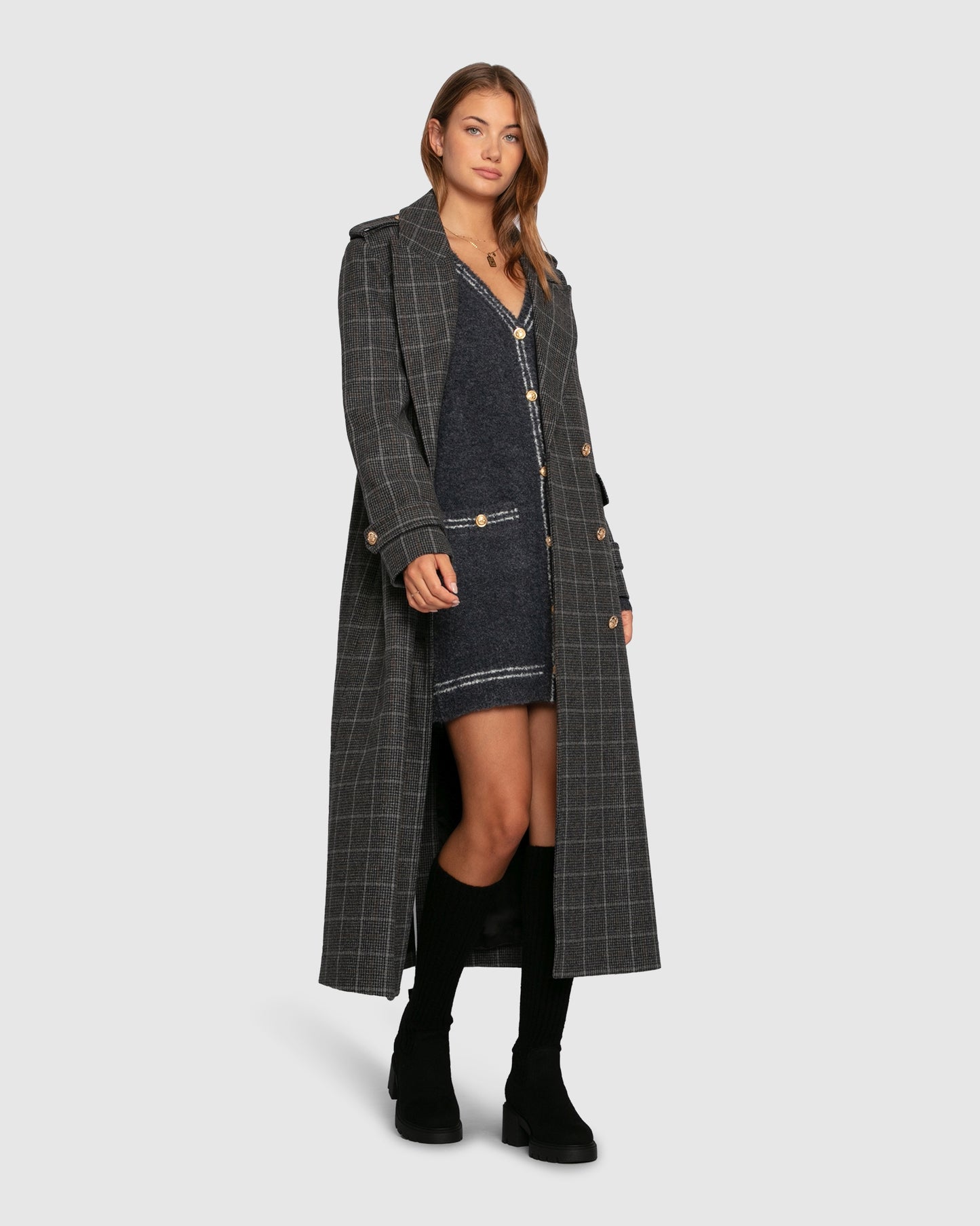 Cute In This Mini Cardigan Dress - Charcoal