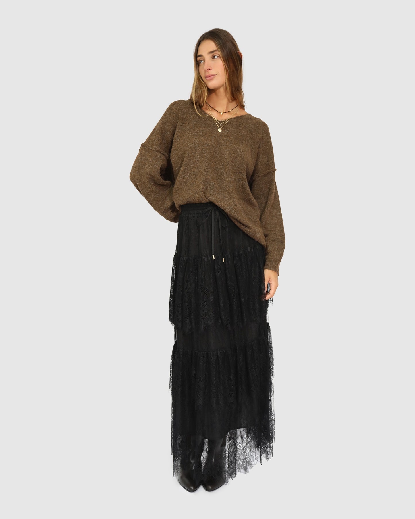 Dreamy Days Lace Tiered Skirt - Black