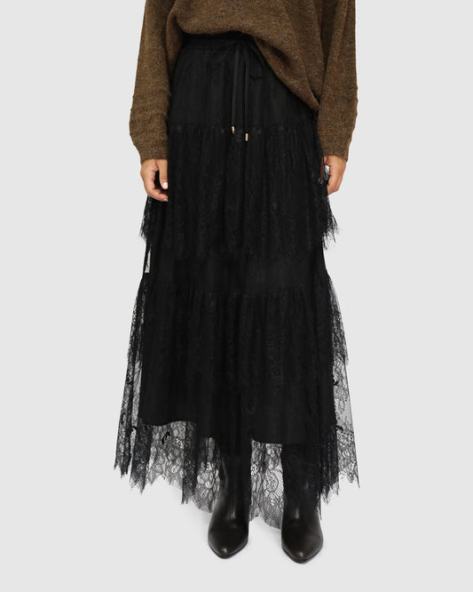 Dreamy Days Lace Tiered Skirt - Black