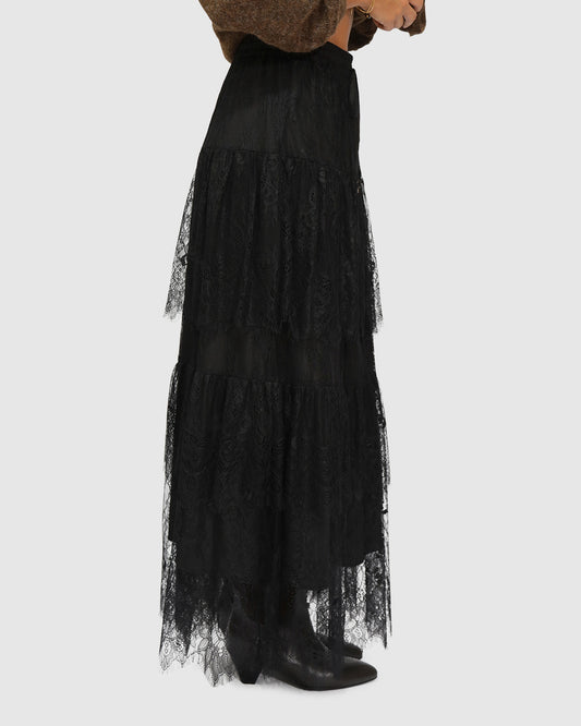 Dreamy Days Lace Tiered Skirt - Black