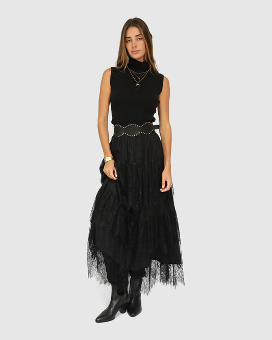 Dreamy Days Lace Tiered Skirt - Black