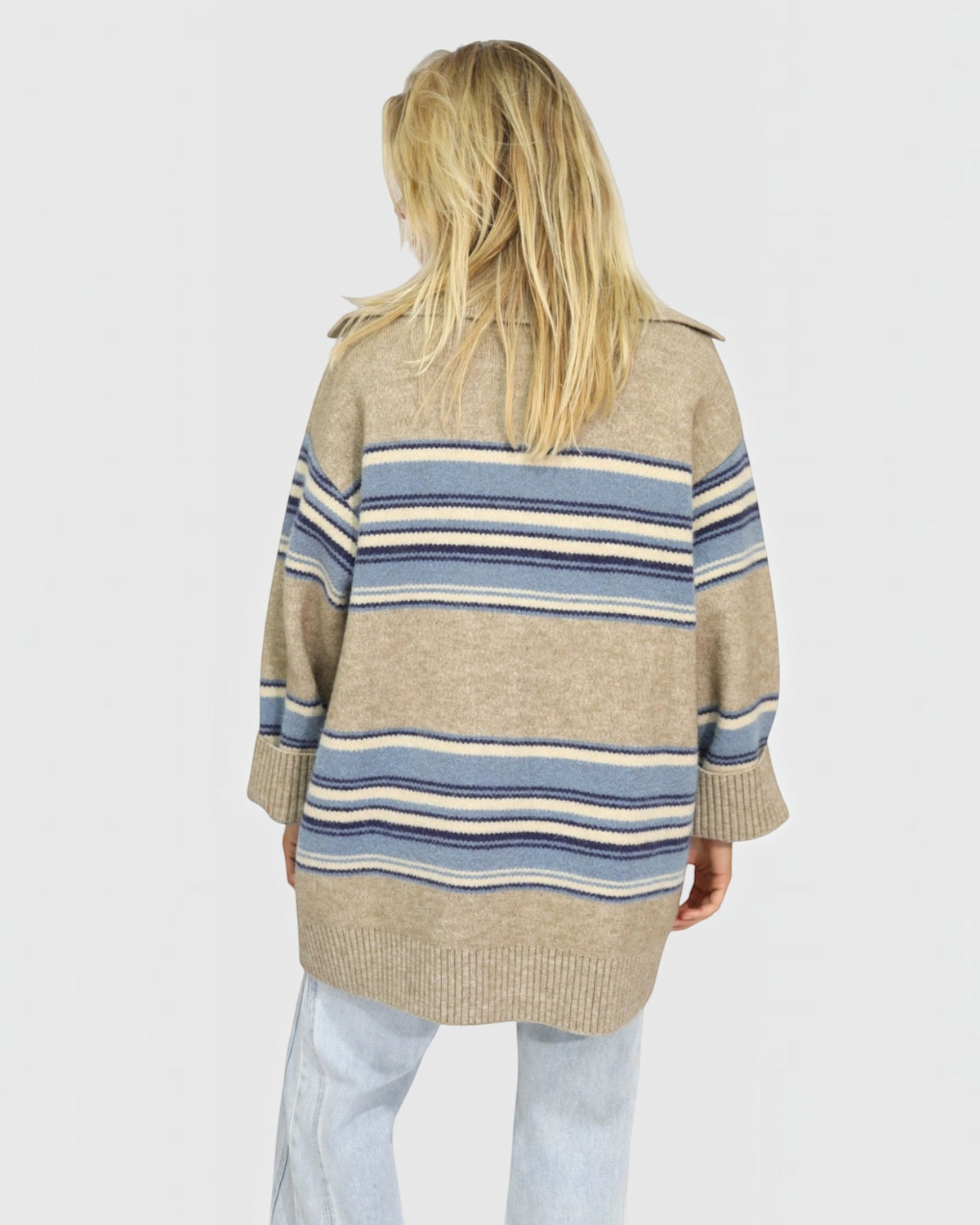 So Many Likes Oversized Knitted Cardi Coat - Beige/Blue
