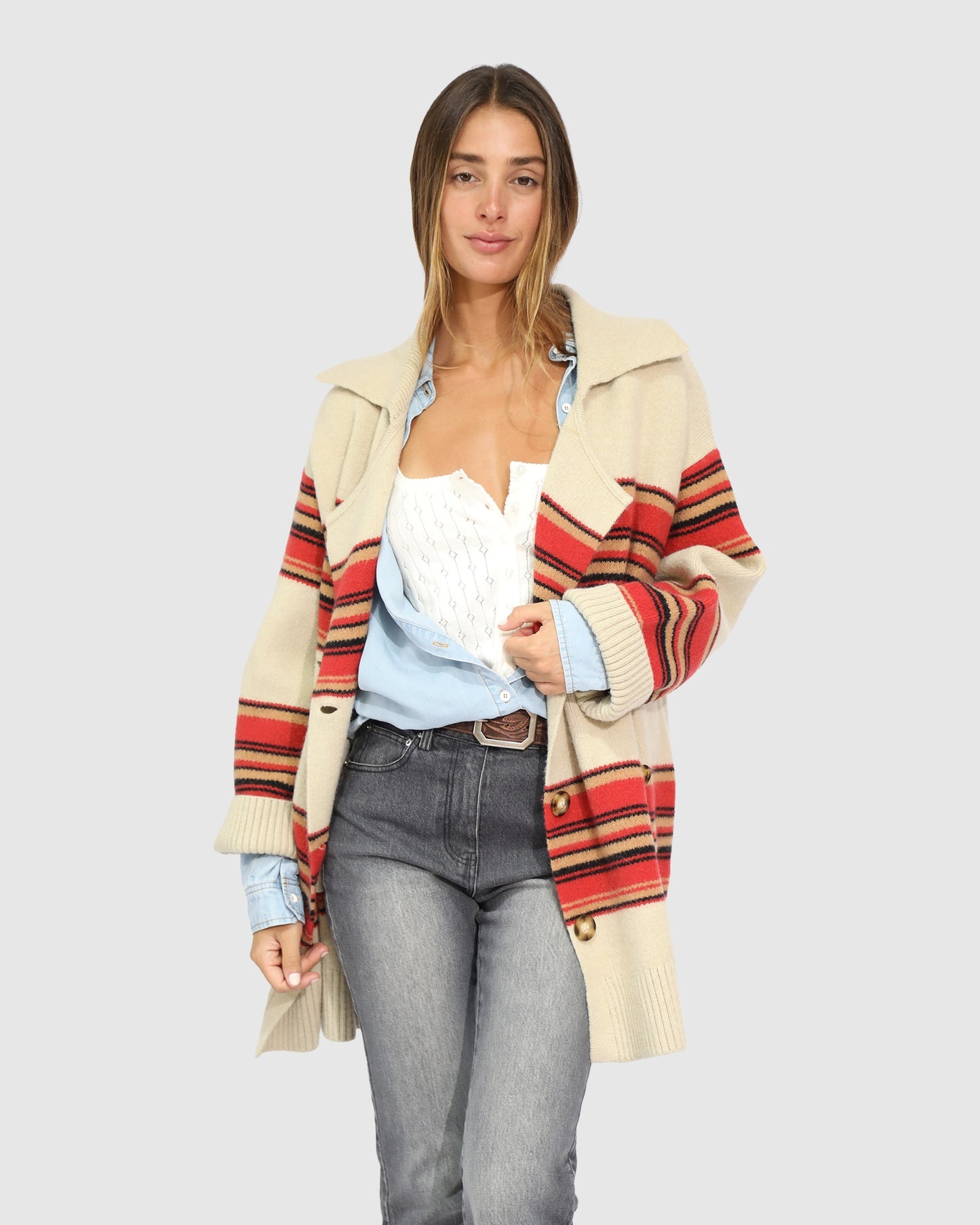 So Many Likes Oversized Knitted Cardi Coat - Stripe